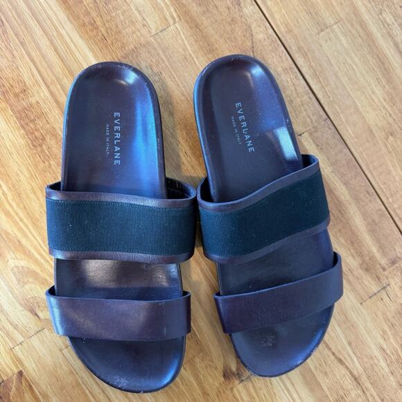 Everlane The Form Burgundy Wine Leather Two Strap Slide Sandals Size 10 - Picture 4 of 6